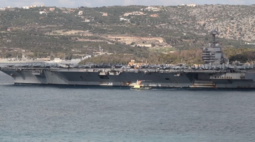 美“福特”号航母抵达希腊克里特岛苏达湾